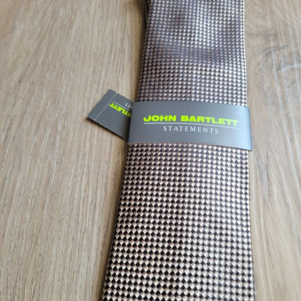 John Bartlett Mens Necktie OS Taupe Micro-Check Woven Formal Business Tie